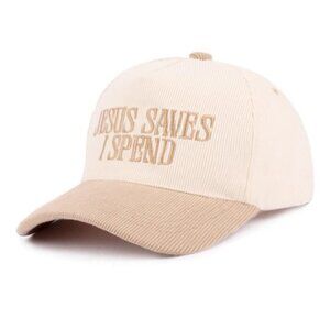 Jesus Saves I Spend Two Tone Corduroy Cap Mocha NEW